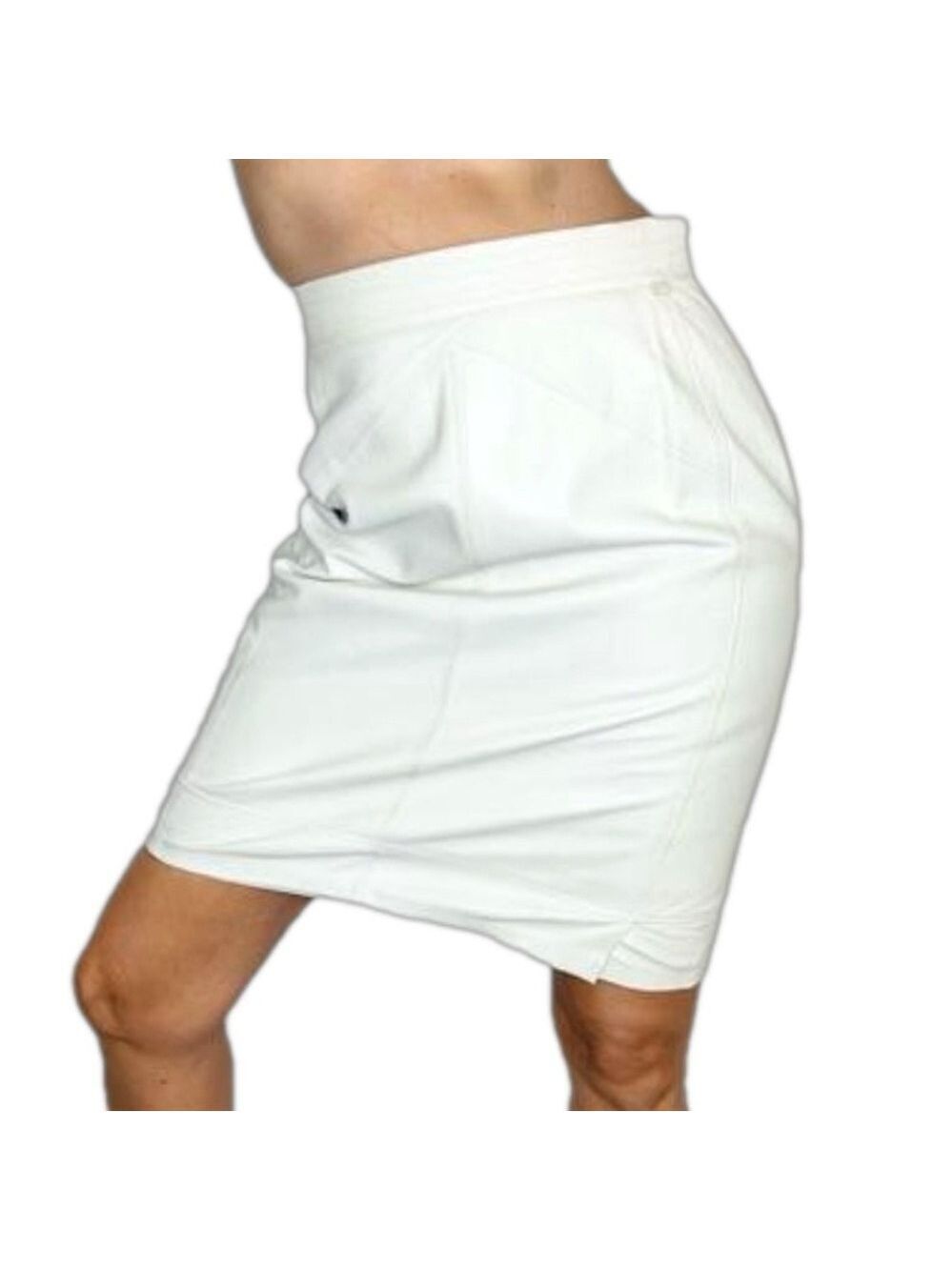 Vintage Etienne Aigner white leather knee length pencil skirt
